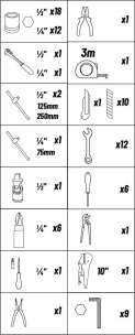 Caisse à outils composée de 85 outils