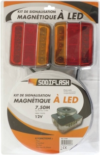Kit de signalisation arrière LED 12V 7,5m magnétique - blister