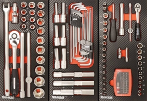 Servante d'atelier 7 tiroirs composée de 248 outils - modules finition carbone