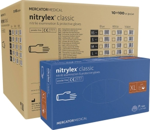 Gants jetables ambidextres nitrile 240mm 0,06mm bleu T10 - lot de 10 boîtes de 100 pcs