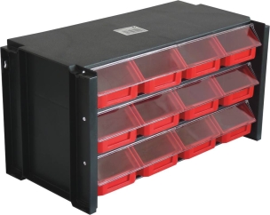 Module de rangement 12 boîtes à bec 77x170x50mm avec vitre transparente