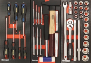 Servante d'atelier 7 tiroirs composée de 107 outils - modules finition carbone