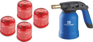 Lampe à souder avec allumage piezo avec 4 cartouches de gaz à percer 190g